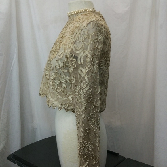 Sharon Batten Top With Ribbon and Netting in Taupe, Size 8 - Picture 2 of 9